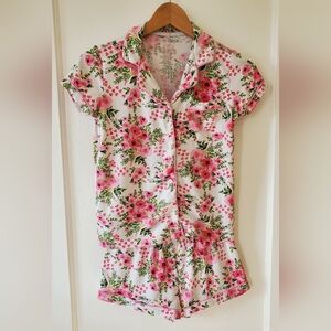 Girls Tahari Short Sleeve/shorts Pink Floral Hearts Pajama Set Size 10/12